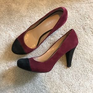 Suede color block heels